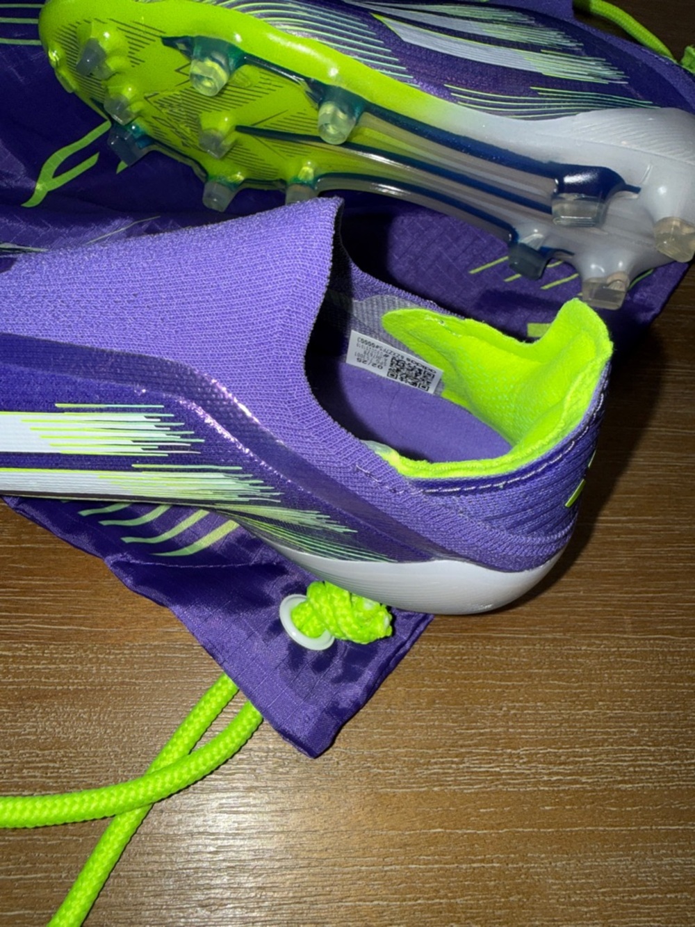 Adidas F50 Elite Soccer Cleats with Drawstring Bag - Purple & Lime - Picture 3 of 6